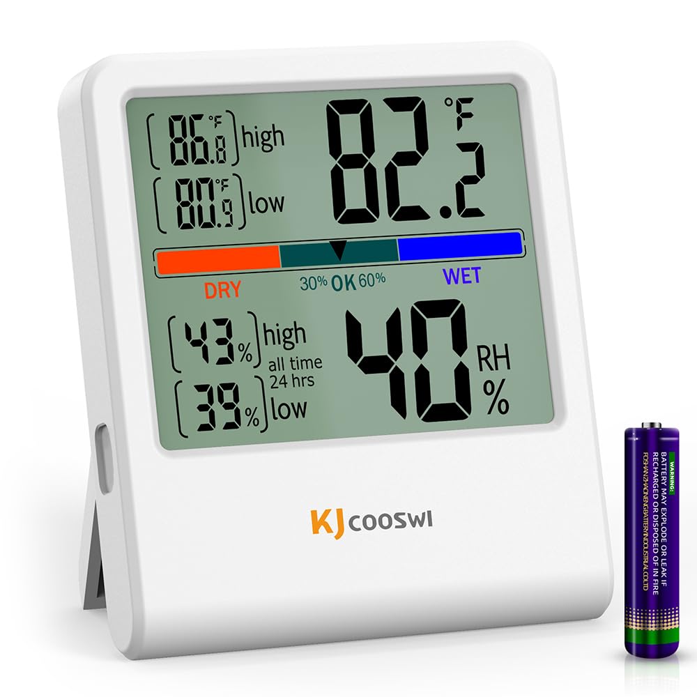 Digital Thermometer Hygrometer, Indoor Wall Thermometer Humidity Indoor with High Accuracy, Suitable for Greenhouse, Home and Office, AAA Battery (White)