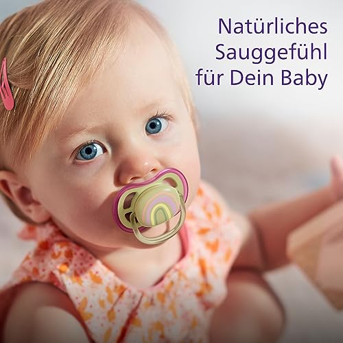 Philips AVENT ultra air Schnuller - 2er Pack, BPA-freier, atmungsaktiver Schnuller für Babys von 0-6 Monaten, inklusive Transport- und Sterilisationsbox, lila/grün (Modell SCF085/59)