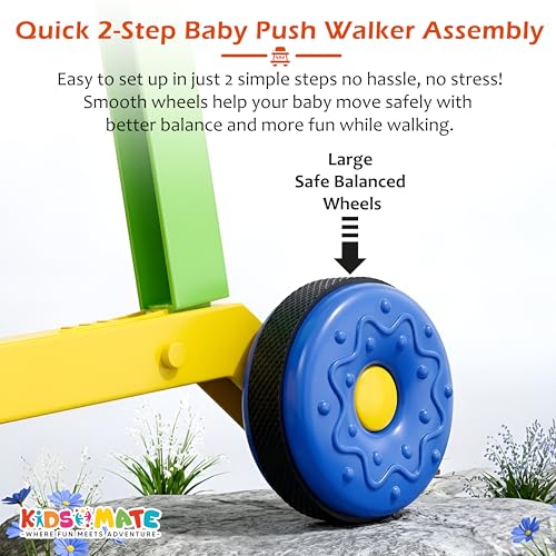 Image of Kidsmate Baby Activity Walker with Toy Bar | Foldable Push Walker for Babies 6-18 Months | Interactive Learning Walker with Shape & Spin Games | Supports Early Steps, Learning & Playtime Fun - Orange