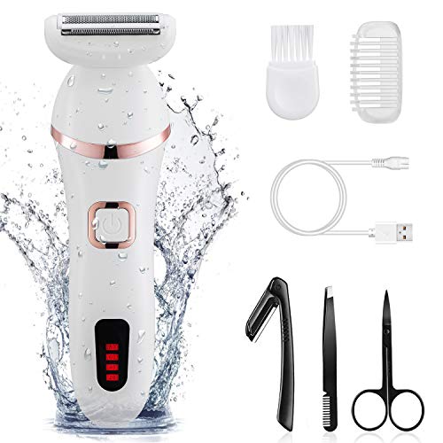 Bikini Trimmer for Women Waterproof Electric Razor for Women LED Display Rechargeable Women Shaver Hair Removal for Body, Face, Bikini Line Wet/Dry Use&Smooth Glide Technology