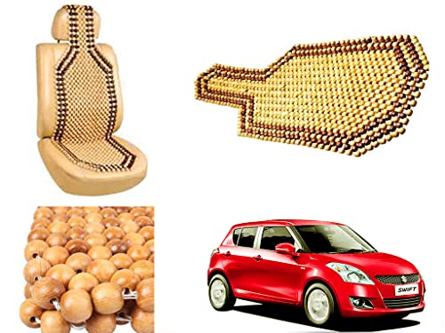 Image of Car Bead Seat Wooden Beads Cushion Cover Pad for Maruti Suzuki Swift Type 3, Acupressure Sitting Seat Cover | Cream Color - Pack of 1