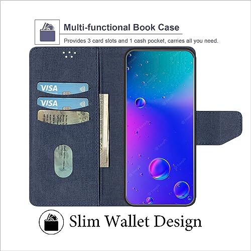 Image of SBMS Flip Cover for Nothing Phone (3a) Lite Back Cover Case with Magnatic Closure | Genuine Leather Finish | Inbuilt Stand | Card & Money Pocket | Wallet Style Flip Back Case Cover (Mat Blue)