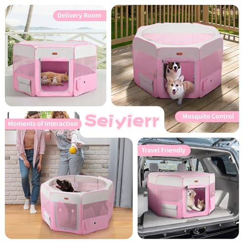 Image of Seiyierr Dog Playpen, Portable Pet Play Pen Foldable Carrying Case, Puppy Pens Outsid for Small Cat Indoor /Outdoor, Removable Mesh Shade Cover