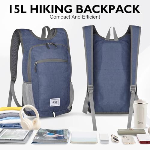 Mochila liviana plegable para senderismo azul oscuro miniatura 5