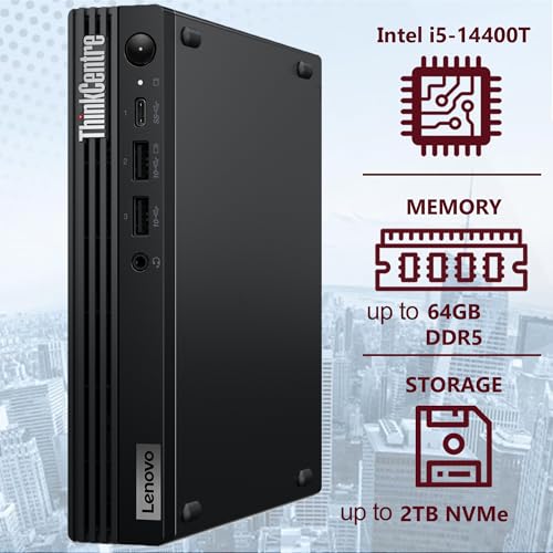 Image of Lenovo ThinkCentre M70q Gen 5 MFF Tiny Business Desktop 1L Mini PC Computer, 32GB DDR5 RAM, 1TB PCIe SSD, 14th Gen Intel 10-Core i5-14400T, WiFi 6, RJ45, Type-C, HDMI, DisplayPort, Windows 11 Pro