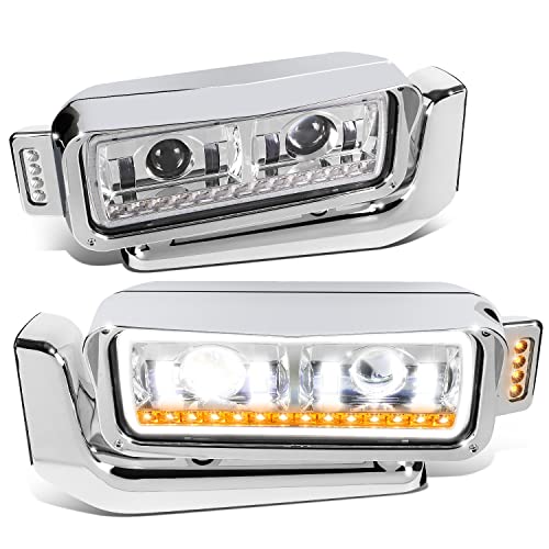 DNA MOTORING HL-HAY-025-CH Pair of Full LED Headlights w/Sequential Chasing Amber Turn Signal Compatible with 81-88 Peterbilt 359/87-07 379/08-21 389, Chrome