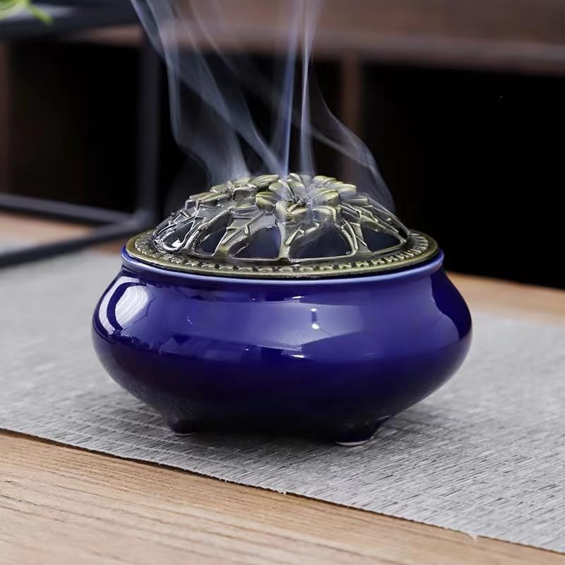 Miniatura 3 de Quemador de incienso con tapa, soporte para cuenco de incienso, quemador de incienso de cono, incensario de cerámica adecuado para