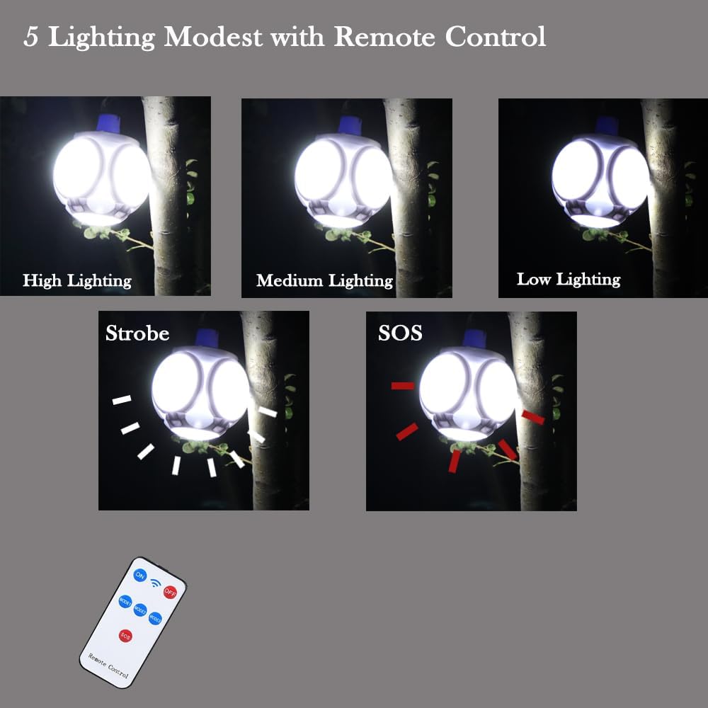 Solar Foldable Lantern Camping Hanging Lights 4000mah Battery Rechargeable Tent Lamp with Remote Control 45 LED USB Portable Outdoor Waterproof Emergency Power Outage Hurricane 2 Pack