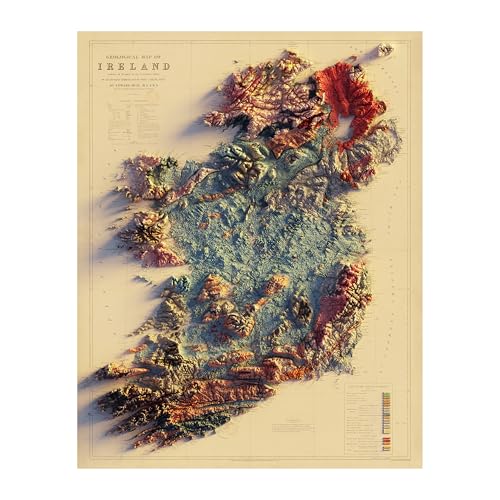 Muir Way Ireland Shaded Relief Elevation Map Wall Art 16x20