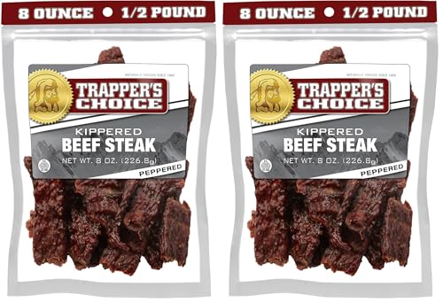 Image of Old Trapper, Trapper's Choice Peppered Kippered Steak, Eight-Ounce Individual Package, Spicy Meat Snacks, 11 Grams of Protein and 70 Calories Per Serving (Pack of One) (Pack of 2)
