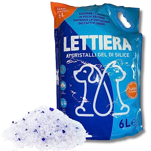 Brigros Lettiera Per Gatti E Cani In Silicio Gel Diamantato, Maxi Formato 6L, Antiodore Di Lunga Durata