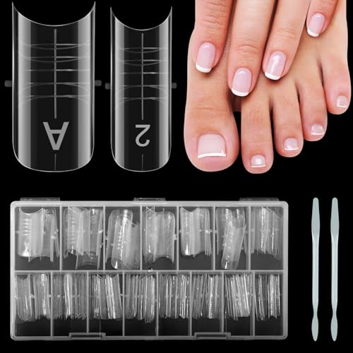 Vnjaoi 150 Pcs Pre-etched Squoval Toe Finger Dual Forms for Polygel,15 Sizes C Curve Nail Tips Molds for Large Wider Normal Petite Finger &Toe Nail Beds,Reusable for Salon & DIY at Home,No File Needed