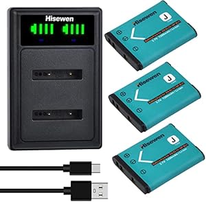 EN-EL19 Akku 3-Packs 1200mAh, Hisewen Dual Ladegerät für Nikon Coolpix W150 S33 S32 S100 S2500 S2800 S3200 S3500 S4100 S5200 S5300 S6500 S6600 S6800 S6900 S7000, für Sony NP-BJ1 DSC-RX0
