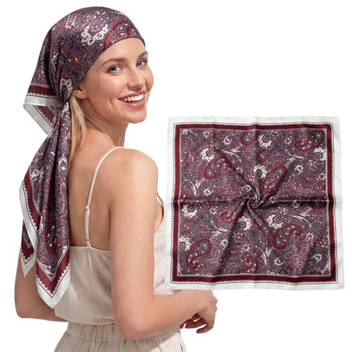 RIIQIICHY 35 Inches Head Scarf for Women Silky Feel Hair Wrapping Square Printed Scarves Top Bag Accessory C015