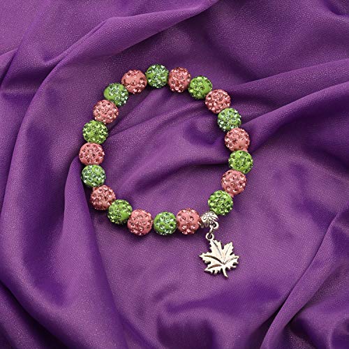 AKTAP Greek Sorority Gift Pink And Green Bead Bracelet Leaf Pendant Paraphernalia Graduation Gifts For Women Girl (Pink And Green Bead Bracelet) - Image 3