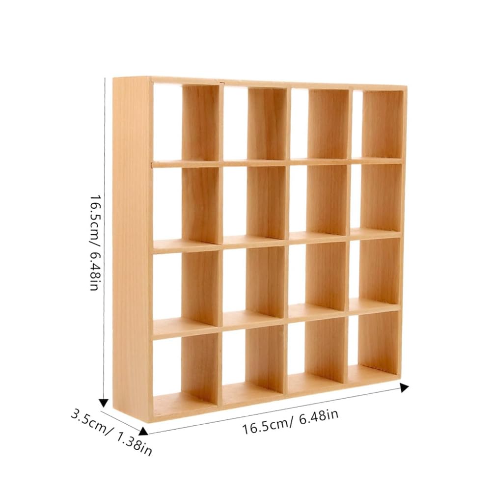 FONGKNOX Dollhouse Bookshelf 16 Grid Mini Display Shelf 1:12 Miniature Bookshelf Wall Rack Stand Wooden Dollhouse Furniture Dollhouse Accessories Decorations - Image 3