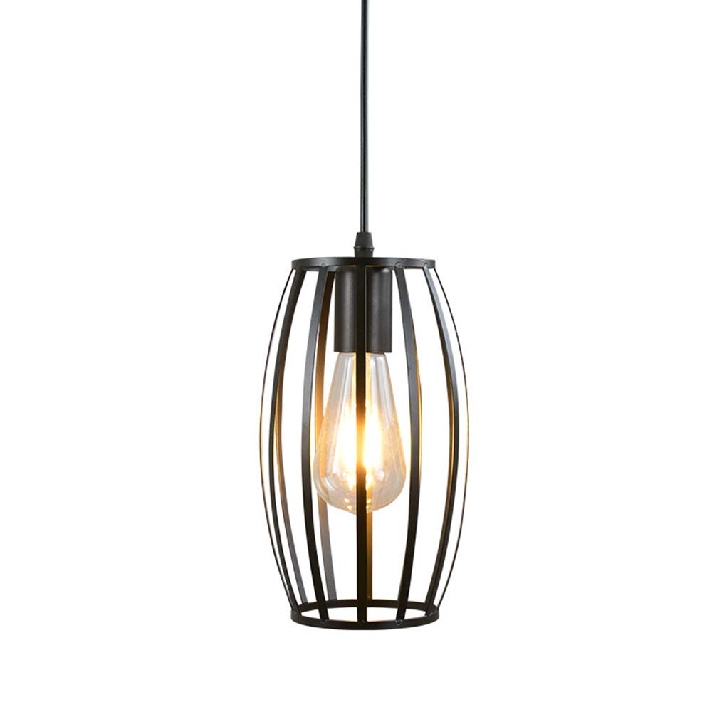 Mengjay C Vintage Industrial Eiling Light, Ylinder-Shaped Metal Shade Loft Retro Pendant Lamp Fixture Droplight For Afe Bar Kitchen, Black (E27 Bulbs Not Included)