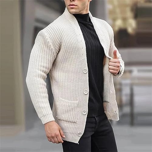 Men's Shawl Collar Cardigan Sweater Slim Fit Cable Knit Button Up Cardigan Sweater with Pockets Men Workout Outfits3