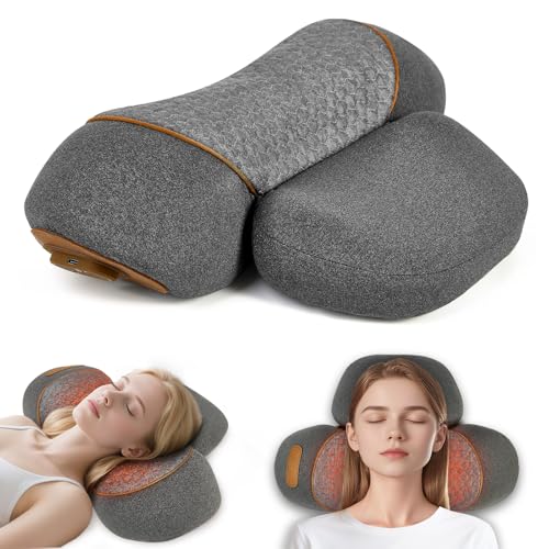 WALFITE Neck Massager with Heat 3-in-1 Neck Massager Pillow Ergonomic Cervical Pillow for Neck Back Shoulder Pain Relief Portable Ergonomic Design Rechargeable Neck Pillow Gift for Women/Men