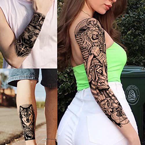 Fanrui 24 Sheets Cool Super Large Full Arm Temporary Tattoo Sleeve For Men With 8 Sheets Full Sleeve Temporary Tattoos For Women Thigh, 16 Sheets Large Flower Eagle Compass Adults Tribal Tiger Tatoo #TOP3