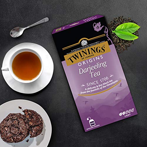 Image of Twinings Darjeeling Tea, 100 Teabags, Premium Black Tea, Origins, Light Strength, Delicate and Subtle,200 Grams