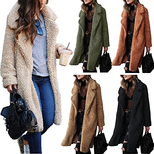Womens Winter Coats Fuzzy Fleece Long Hooded Jackets Faux Fur Button Down Warm Outwear with Pockets3