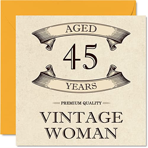 Tarjetas de cumpleaños vintage de 45 años para mujeres, de 45 años, divertida tarjeta de cumpleaños para mamá, hermana, esposa, novia, amiga, prima, tía, tarjetas de felicitación para mujer, 145 mm x