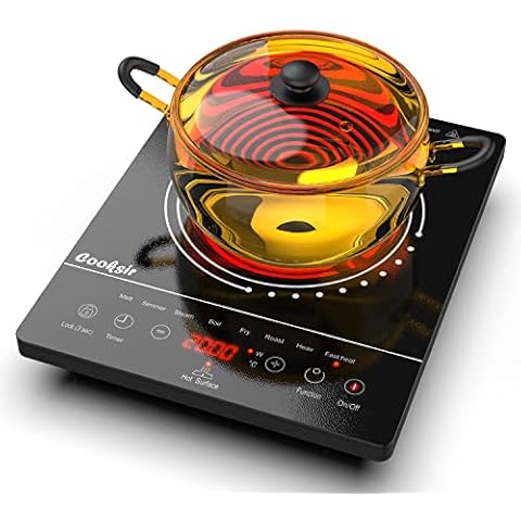 Ceramic Hob Cooksir, Induction Hob, Portable Electric Ceramic Hob with LED Touch Screen, 2000W Single Cooking Zone Electric Cooktop with 4-Hours Timer, Child Lock, Residual Heat Indicator Cover