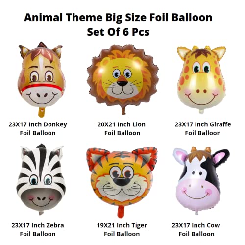 Image of Party Decorz Jungle /Safari /Zoo Animal Theme Foil Balloon Set Of 6 Pcs (6pcs Animal Face Big Size Foil Balloon) For Kids Safari /Zoo /Jungle Animal Theme Birthday Party Decoration