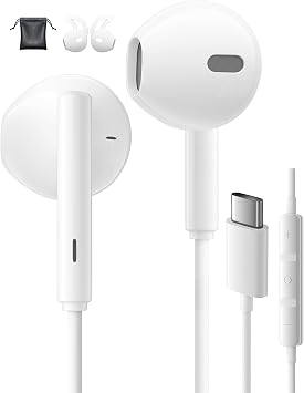 USB C Headphones Wired for iPhone 15 Pro Max 16 Pro Max 17 Plus Samsung Galaxy S26 Ultra S25 S24 S23 S22 A55 A56 A16 Earbuds in-Ear with Microphone Volume Control Stereo Usbc Headphones Type C iPad
