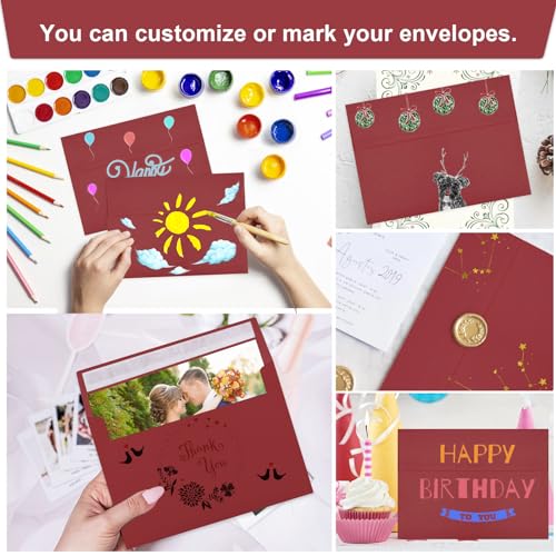 Image of 50 Packs Wine Red 5x7 Envelopes 5x7, Deep Red Color A7 Envelopes, Burgundy Invitations, Photos, Greeting Cards, Mailing