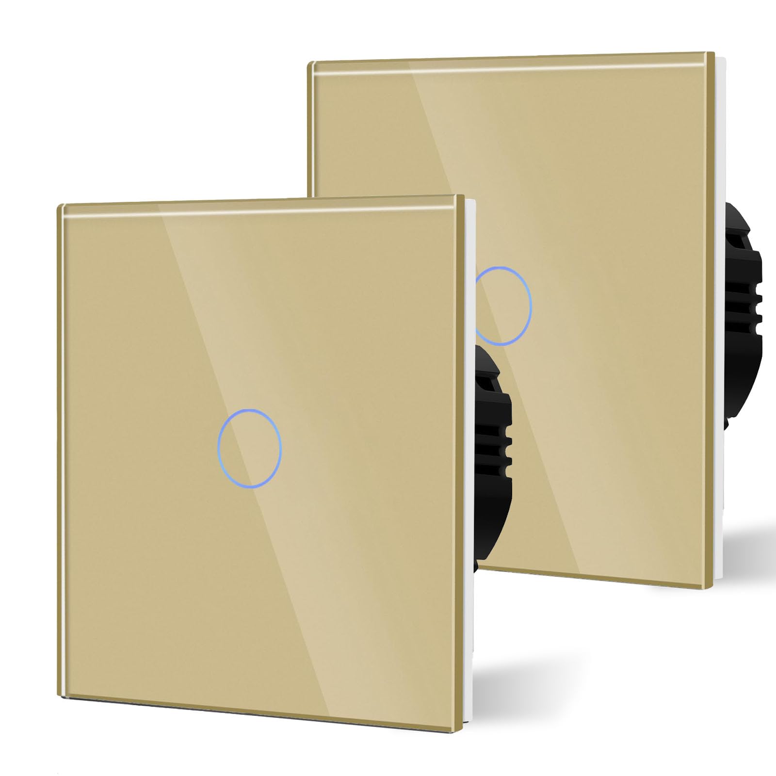 BSEED Touch Light Switch,Standard Touch Sensitive bathroom Switchs,Tempered Glass Panel with LED Backlight, No Neutral Wire Needed,1 Gang 1 Way-2 PACK,Gold 86mm — image 1