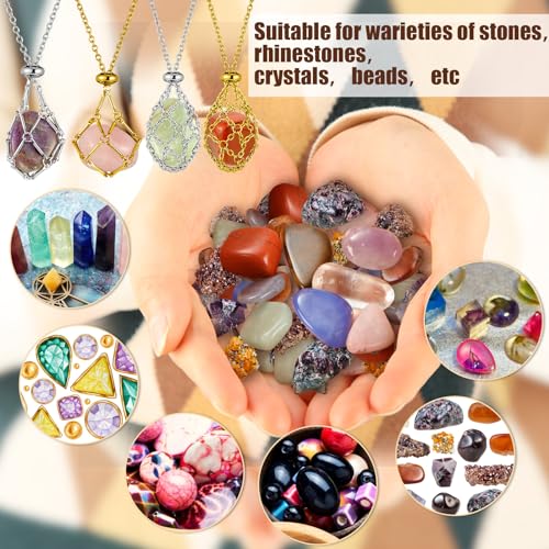 24 Pcs Crystal Cage Necklace 3 Sizes Crystal Stone Holder Necklace Adjustable Metal Valentine Gift for Women4