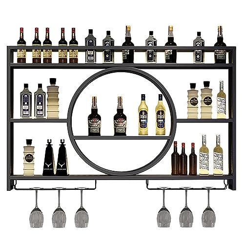 Moderno Estante para vinos de Pared con Soporte de Metal para Botellas y Vasos, Elegante Unidad de Bar para decoración de Fondo de Sala de Estar o Restaurante.