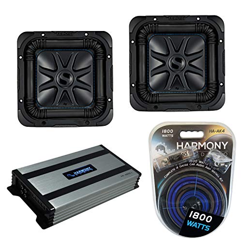 Harmony Audio Kicker (2) L7S8 Car Audio Solo-Baric 8 Subwoofer Square L7 Sub 44L7S82 Bundle with Harmony HA-A800.1 Amplifier & Amp Kit