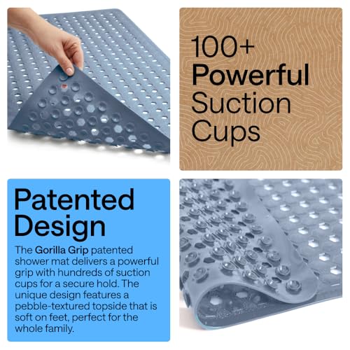 Image of GORILLA GRIP Patented Square Shower Stall Mat, Small Bathtub Floor Mats for Stand Up Showers, Suction Cups and Drain Holes, Machine Wash, Soft on Feet, Bathroom Accessories 21x21 Inch, Sky Blue Opaque