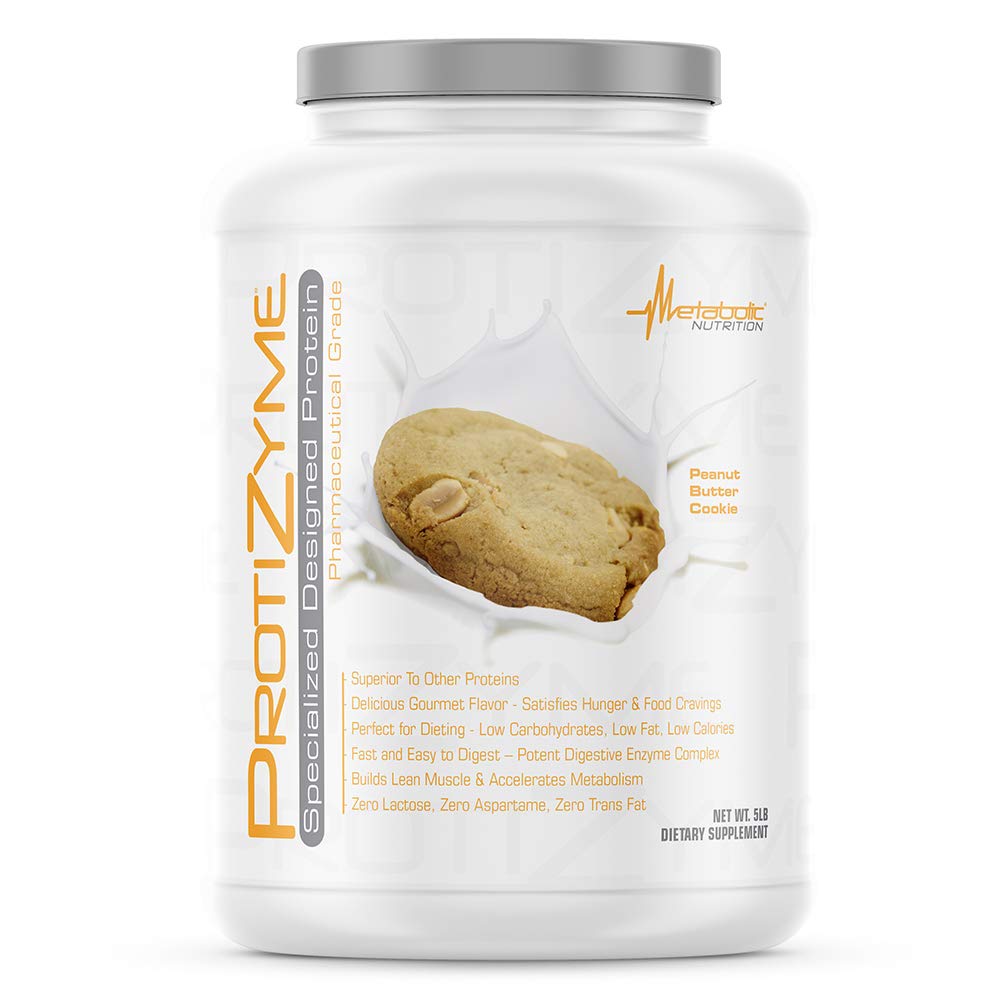 Metabolic Nutrition | Protizyme | 100% Whey Protein Powder | High Protein, Low Carb, Low Fat with Digestive Enzymes, 24 Essential Vitamins and Minerals | Peanut Butter Cookie, 5 Pound