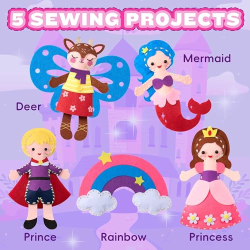 VigorFun-Sewing-Kit-for-Kids-Beginner-Arts-and-Crafts-Make-DIY-Projects-of-Fairy-Tale-World-Felt-Sewing-Craft-Kits-Educational-Toys-Birthday-Christmas-Gifts-for-Girls-Kids-Age-4-6-7-8-10-12