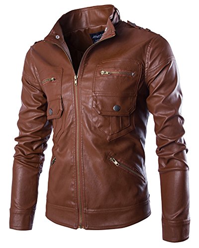 Veste biker vintage homme marron en taille 2XL pour une coupe ajustée confortable