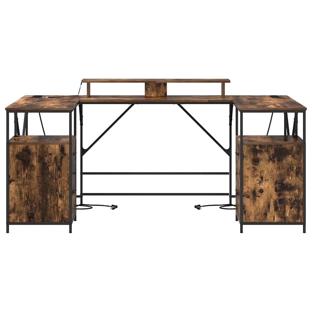 Scrivania affumicatura 182 x 101 x 87,5 cm, materiale in legno, con spazio di archiviazione, illuminazione a LED, gestione cavi, per casa, ufficio, design moderno
