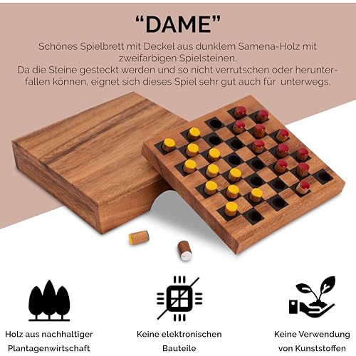 LOGOPLAY Dame - Checkers - Strategiespiel - Denkspiel - Brettspiel aus Holz mit rot/Gelben Steckern