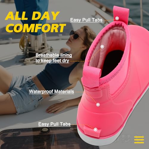 Image of Women's Deck Boots, Rubber Rain Boots Chelsea Ankle Booties with Anti-Slip Sole Waterproof Fishing Shoes for Outdoor Work Garden Camping