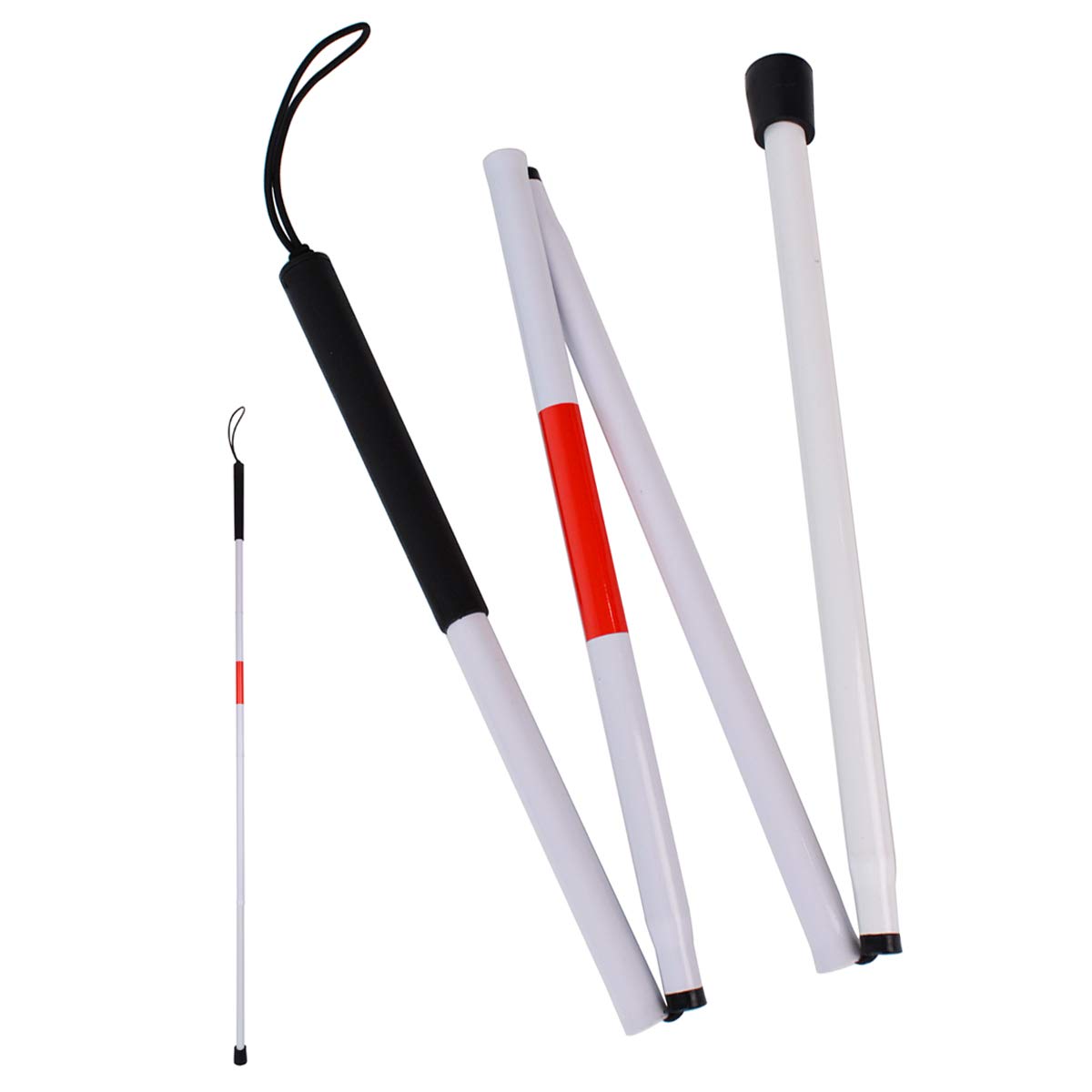 Bleiou Foldable Walking Cane Aluminum Reflective Folding Blind Cane Folding Walking Stick for Vision Impaired and Blind People