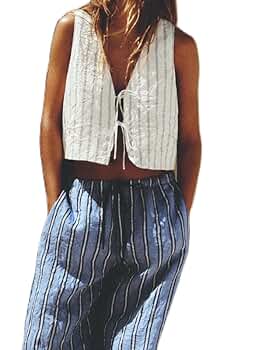 Amazon.com: NUFIWI Women Tie Knot Front Striped Vest