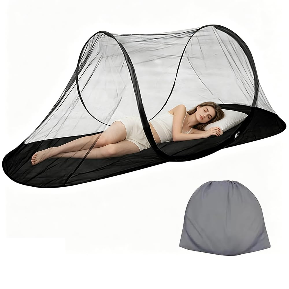 Nzkeuf Foldable Mosquito Net, Ultra Light Pop up Mosquito Net, Portable Portable Camping Tent with Zip, Easy & Fast Installation, Travel Mosquitonet for Home Outdoor Camping (Black)