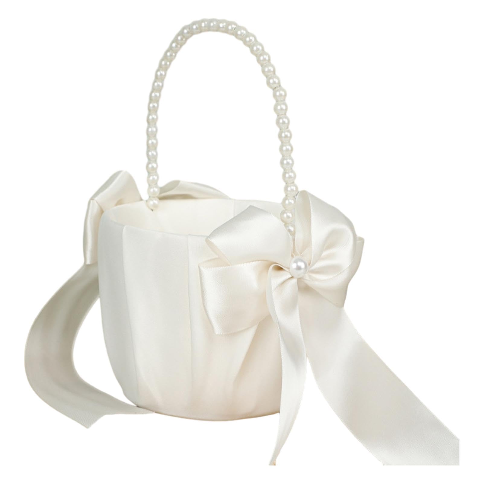 CALANDIS® Wedding Baskets for Flower Girls White Satin Ribbons Basket for Shower Table | 1 Wedding Flower Girl Basket-image-38