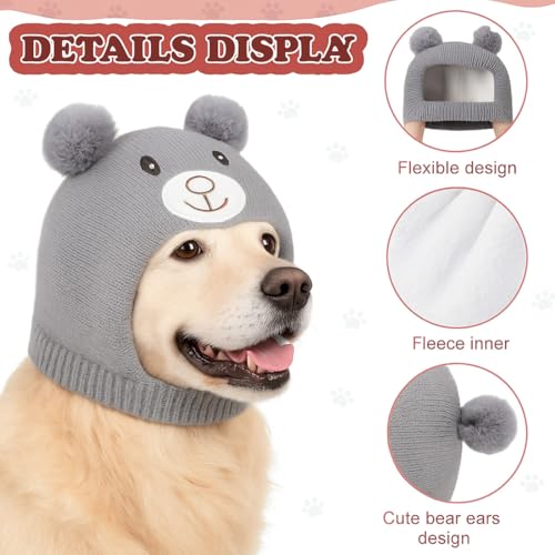 KIRZAX Hundemütze Winter Strick, Flauschig Warme mit Pompom, Winddicht Haustierkopfdecke, für Kleine/Mittlere Hunde/Katzen, Geschenk für Wandern/Camping