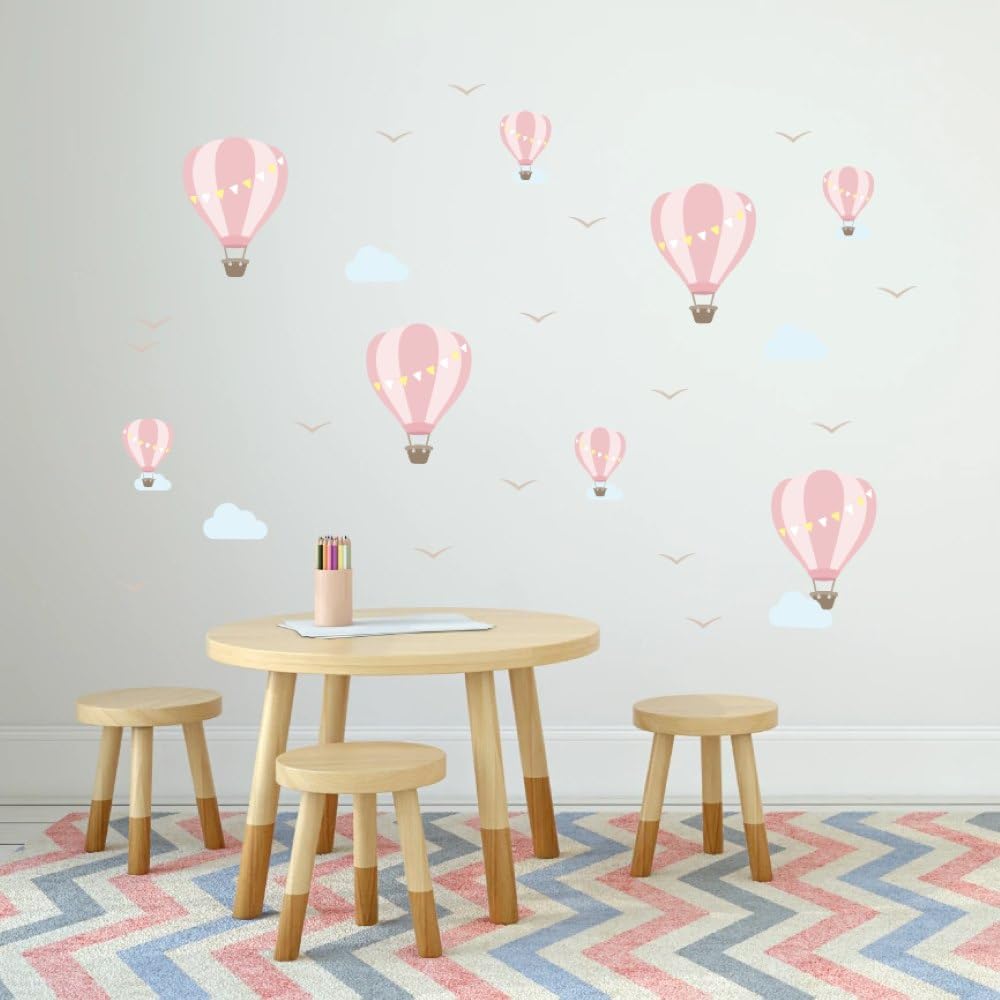 My Nametags® Pink Hot Air Balloons Wall Stickers | Peel-and-Stick, Removable & Repositionable Wall Decals | Room Decor for Kids' Bedroom, Nursery, Playroom