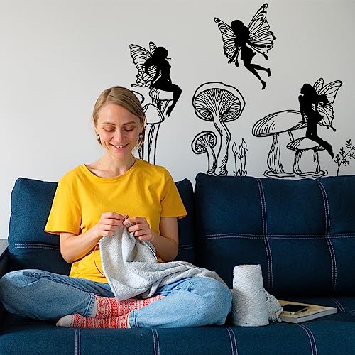 SUPERDANT Black Fairy Wall Decals Mushroom Stickers Murals Elves Silhouettes Wall Decor for Bedroom Office Bathroom Living Room Girl's Room Decor Wall Decals Removable Wall Art Decoration - Image 4