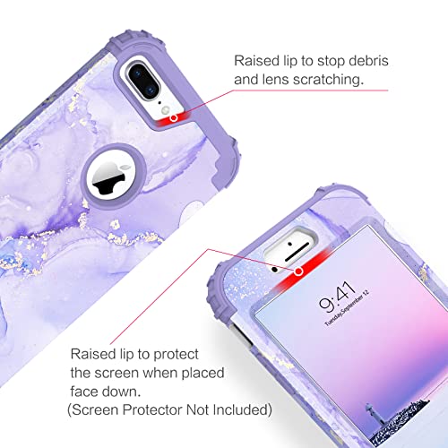 Bentoben Iphone 8 Plus/Iphone 7 Plus Case, Phone Case Heavy Duty 3 In 1 Full Body Rugged Shockproof Hybrid Hard Pc Bumper Drop Protective Girls Women Iphone 8 Plus/7 Plus Cover, Purple Marble Design #TOP3